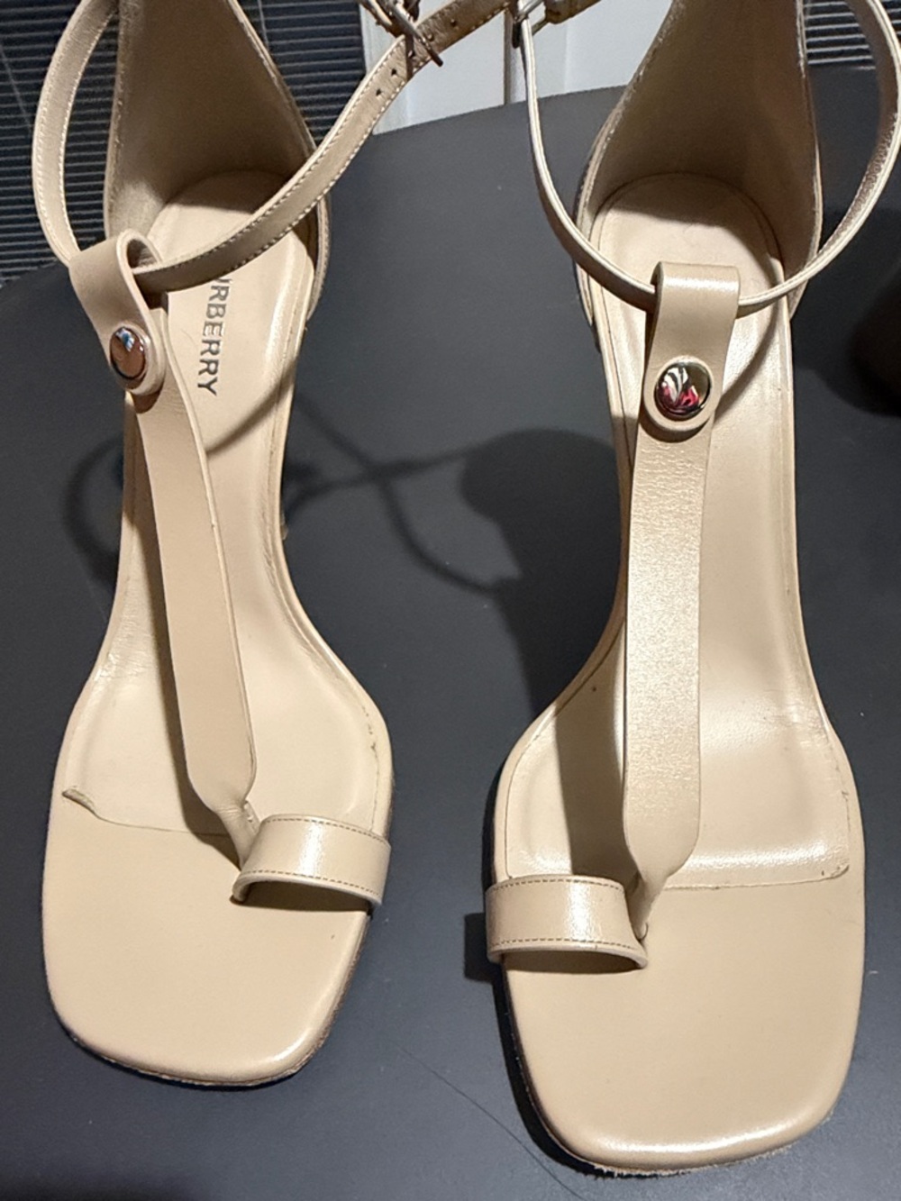 Burberry Beige T-Strap Ankle-Strap Heeled Sandals - Picture 2 of 6